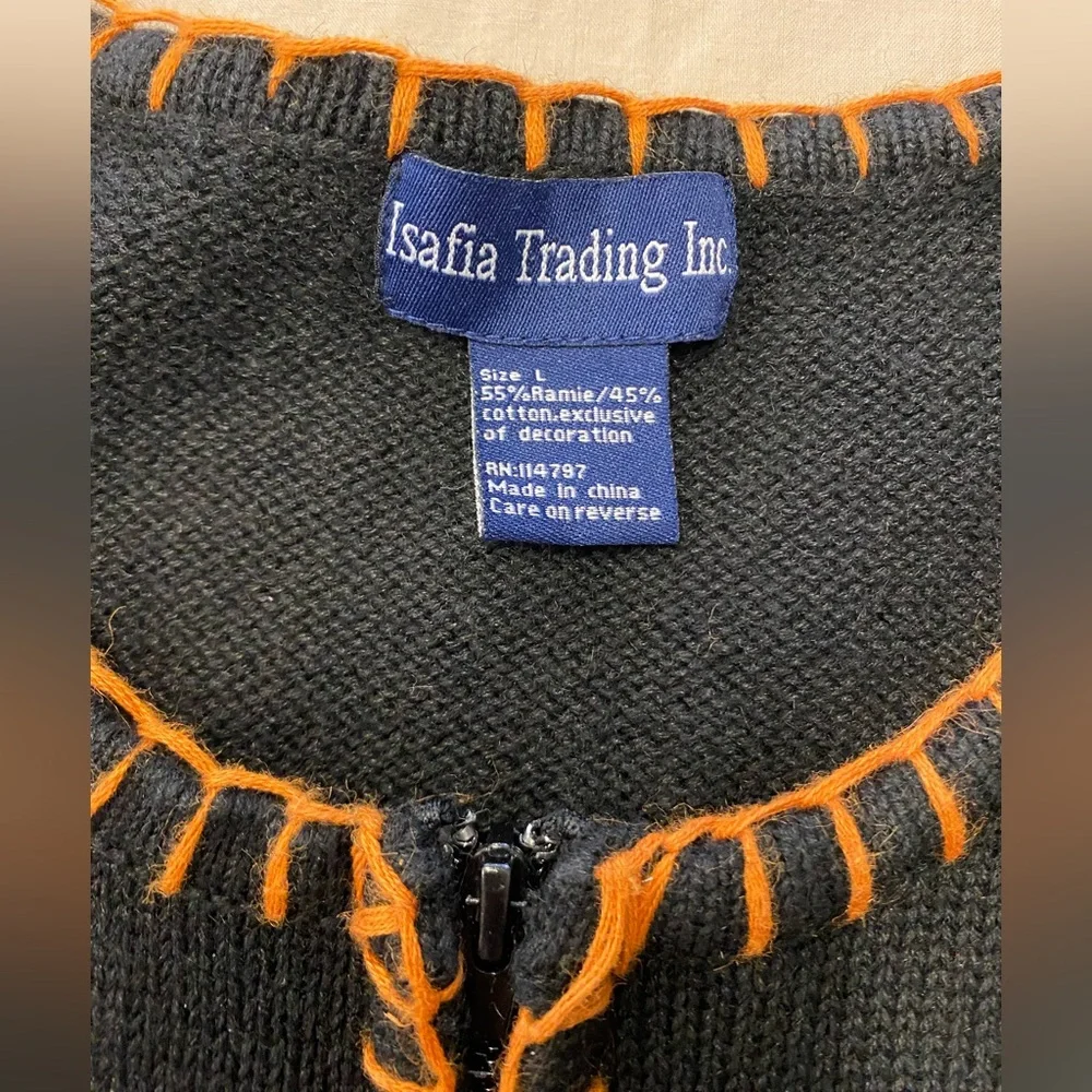 Isafia Trading Inc Autumn Fall Leaves‎ Pumpkin Acorn Zip Cardigan Sweater Large